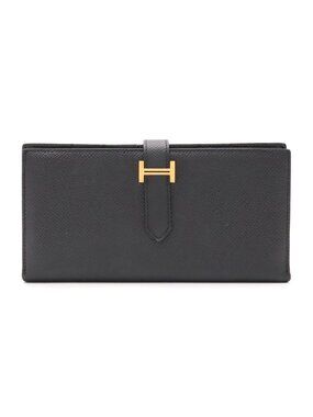 Hermes Bearn Soufflet Wallet Bifold Veau Epsom Black Gold